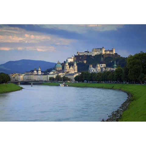 Austria, Salzburg View along the Salzach River  White Modern Wood Framed Art Print by Flaherty, Dennis