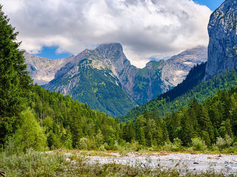Karwendel Mountains near Eng Alpe in the valley of Rissbach Creek in Tyrol- Austria Black Modern Wood Framed Art Print by Zwick, Martin