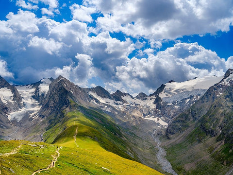 Valley Rotmoostal and valley Gaisbergtal-Mt. Hohe Mut- Otztal Alps-Europe- Austria- Tyrol White Modern Wood Framed Art Print with Double Matting by Zwick, Martin