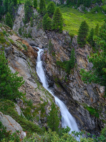 Waterfall Rotmooswasserfall in the Otztal Alps in the Naturepark Otztal. Europe- Austria- Tyrol Black Ornate Wood Framed Art Print with Double Matting by Zwick, Martin