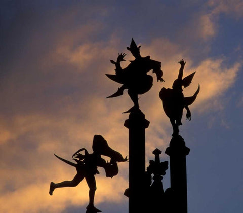 Belgium, Ghent Silhouette of stone figures White Modern Wood Framed Art Print with Double Matting by Young, Bill