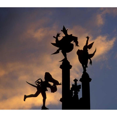 Belgium, Ghent Silhouette of stone figures Black Modern Wood Framed Art Print with Double Matting by Young, Bill
