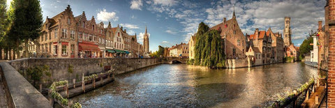 Main canal in Bruges-Belgium Black Ornate Wood Framed Art Print with Double Matting by Steve Mohlenkamp