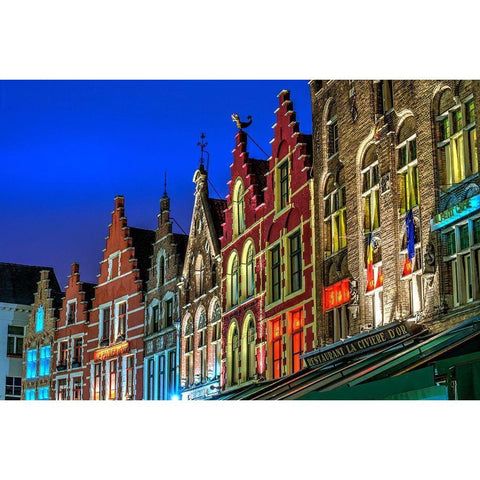 Architectural rooftops in the city center in Bruges-Belgium Black Modern Wood Framed Art Print by Steve Mohlenkamp