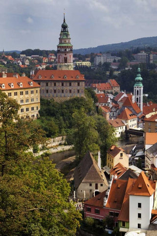 Czech Republic Cesky Krumlov Castle in townscape Black Ornate Wood Framed Art Print with Double Matting by Flaherty, Dennis