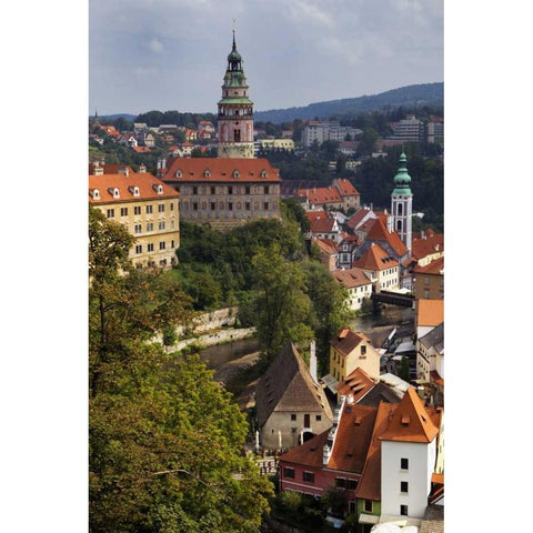 Czech Republic Cesky Krumlov Castle in townscape Black Modern Wood Framed Art Print with Double Matting by Flaherty, Dennis