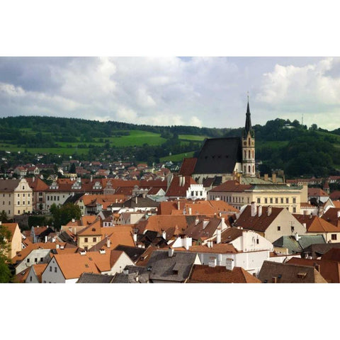 Czech Republic, Cesky Krumlov Town and hills Black Modern Wood Framed Art Print with Double Matting by Flaherty, Dennis