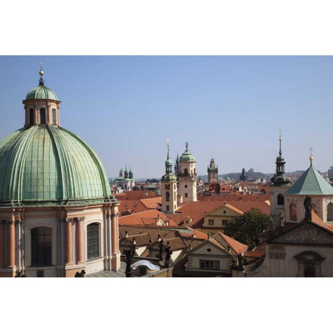 Czech Republic, Prague, Old Town  Church towers White Modern Wood Framed Art Print by Flaherty, Dennis