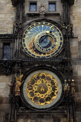 Czech Republic, Prague Astronomical clock Black Ornate Wood Framed Art Print with Double Matting by Flaherty, Dennis