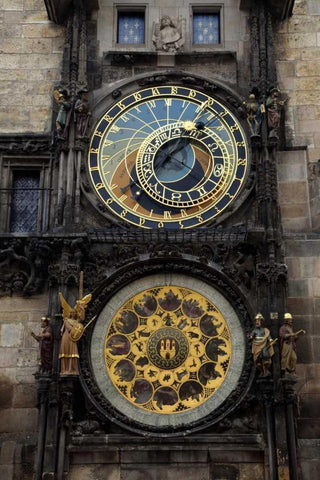 Czech Republic, Prague Astronomical clock White Modern Wood Framed Art Print with Double Matting by Flaherty, Dennis