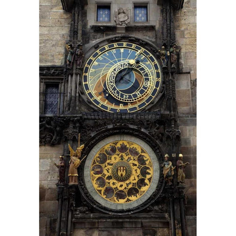 Czech Republic, Prague Astronomical clock Gold Ornate Wood Framed Art Print with Double Matting by Flaherty, Dennis