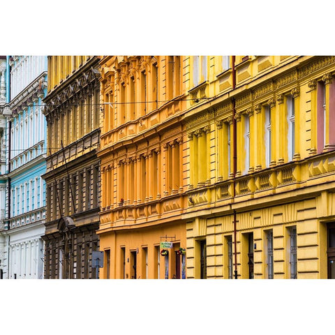 Europe-Czech Republic-Prague-Facade of colorful buildings Black Modern Wood Framed Art Print by Jaynes Gallery