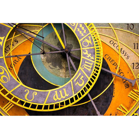 Europe-Czech Republic-Prague-Astronomical clock on Old Town Hall Black Modern Wood Framed Art Print by Jaynes Gallery