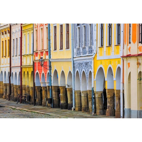 Europe-Czech Republic-Telc-Colorful row of buildings Black Modern Wood Framed Art Print by Jaynes Gallery