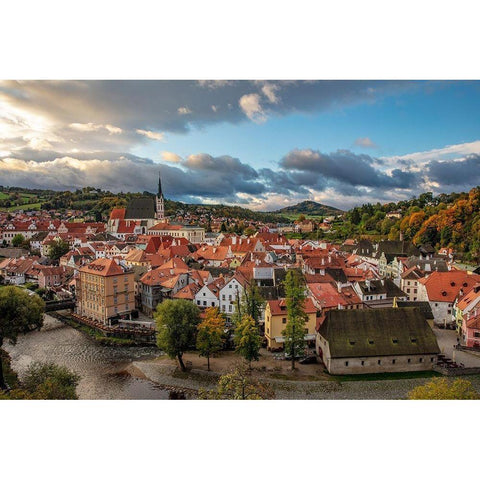 Looking down onto the village of Cesky Krumlov-Czech Republic Black Modern Wood Framed Art Print by Haney, Chuck