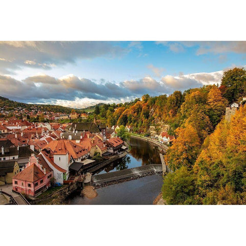 Looking down onto the village of Cesky Krumlov-Czech Republic Black Modern Wood Framed Art Print by Haney, Chuck
