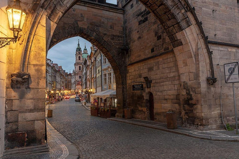 Arch of Lesser Town Bridge Tower on Charles Bridge with St Nicholas Church in Prague-Czech Republic Black Ornate Wood Framed Art Print with Double Matting by Haney, Chuck