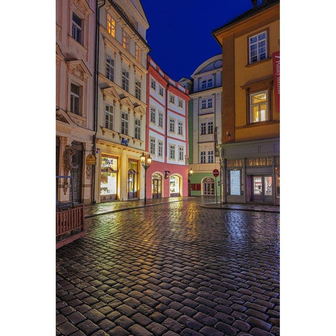 Narrow wet cobblestone streets in Old Town in Prague-Czech Republic Black Modern Wood Framed Art Print by Haney, Chuck