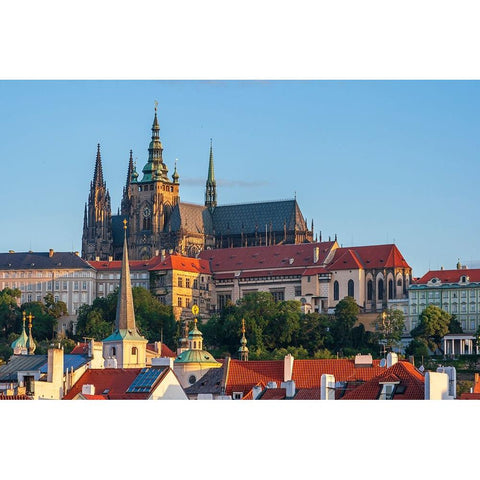 Prague-Czech Republic-St-Vitus Cathedral above roofs of city Gold Ornate Wood Framed Art Print with Double Matting by Haseltine, Tom