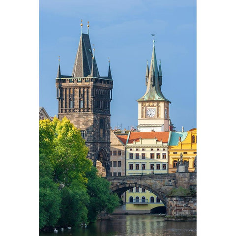 Prague-Czech Republic-Charles bridge and bridge tower Black Modern Wood Framed Art Print by Haseltine, Tom