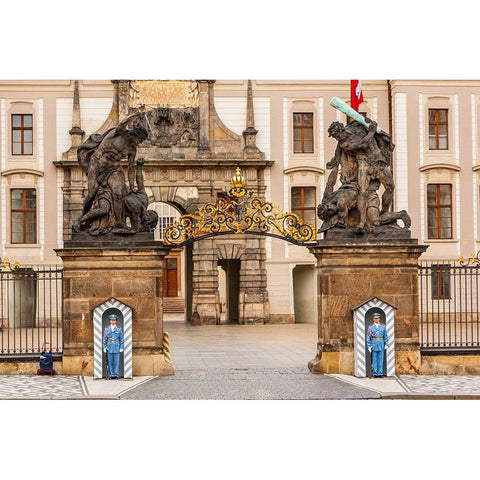 Prague-Czech Republic-The Matthias Gate at Prague Castle-with guards White Modern Wood Framed Art Print by Haseltine, Tom