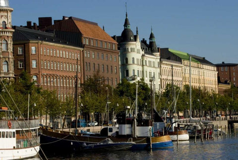 Finland Overview of Helsinki from harbor White Modern Wood Framed Art Print with Double Matting by Ross, Nancy ,  Steve