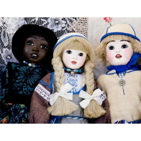 Finland, Helsinki Dolls at an outdoor market Gold Ornate Wood Framed Art Print with Double Matting by Ross, Nancy ,  Steve