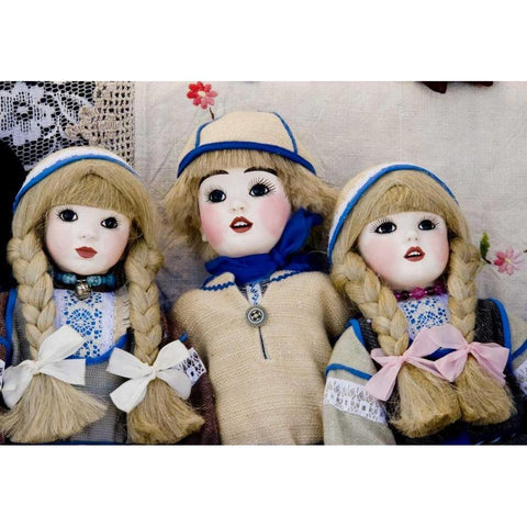 Finland, Helsinki Dolls at an outdoor market Gold Ornate Wood Framed Art Print with Double Matting by Ross, Nancy ,  Steve