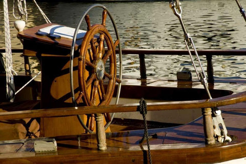 Finland, Helsinki Detail of sailboats helm Black Ornate Wood Framed Art Print with Double Matting by Ross, Nancy ,  Steve