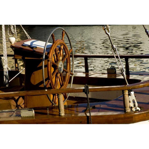 Finland, Helsinki Detail of sailboats helm Black Modern Wood Framed Art Print by Ross, Nancy ,  Steve