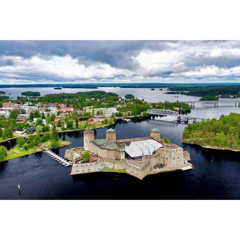 Finlandia-Savonlinna-Savonlinna castle and town Black Modern Wood Framed Art Print by Molinari, Michele