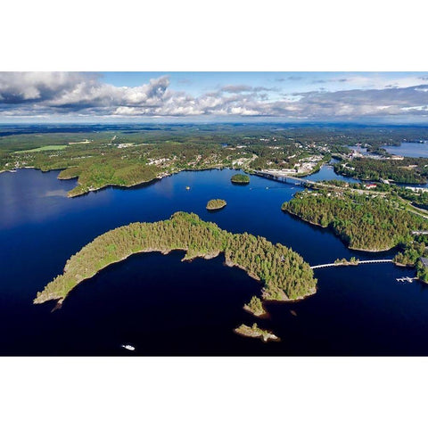 Finlandia-Savonlinna-aerial view of the city of Savonlinna Black Modern Wood Framed Art Print by Molinari, Michele