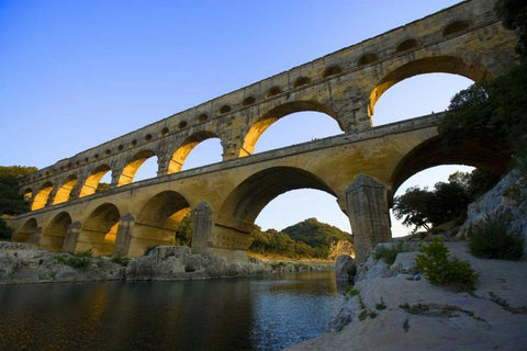 France, Avignon The Pont du Gard Roman aqueduct Black Ornate Wood Framed Art Print with Double Matting by Zuckerman, Jim