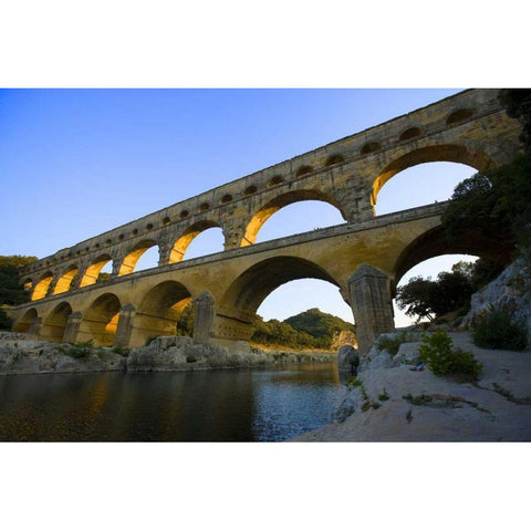 France, Avignon The Pont du Gard Roman aqueduct White Modern Wood Framed Art Print by Zuckerman, Jim