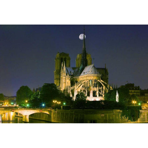 France, Paris Full moon over Notre Dame Black Modern Wood Framed Art Print with Double Matting by Zuckerman, Jim