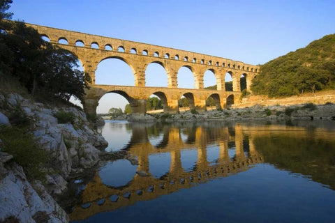 France, Avignon The Pont du Gard Roman aqueduct Black Ornate Wood Framed Art Print with Double Matting by Zuckerman, Jim