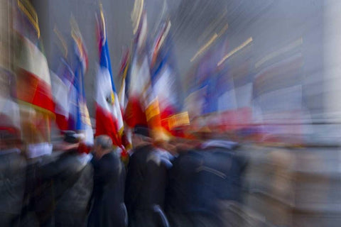 France, Paris Ceremony at the Arc de Triomphe White Modern Wood Framed Art Print with Double Matting by Zuckerman, Jim