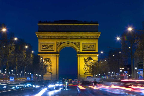 France, Paris The Arc de Triomphe at twilight Black Ornate Wood Framed Art Print with Double Matting by Zuckerman, Jim