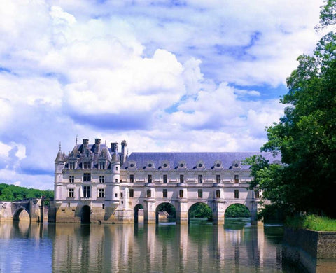 France, Loire Valley Chateau de Chenonceau White Modern Wood Framed Art Print with Double Matting by Zuckerman, Jim