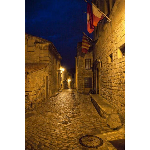France, Provence Flags over street in castle White Modern Wood Framed Art Print by Lord, Fred