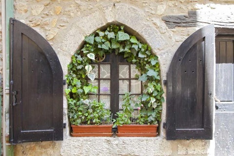 France, Provence, Vence Window and shutters White Modern Wood Framed Art Print with Double Matting by Lord, Fred