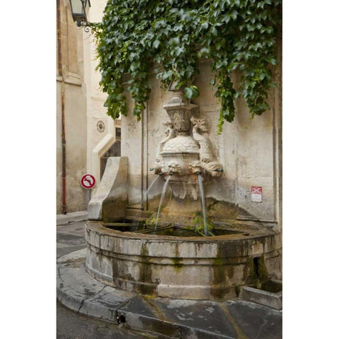 France, Provence, Water fountain on street corner White Modern Wood Framed Art Print by Lord, Fred