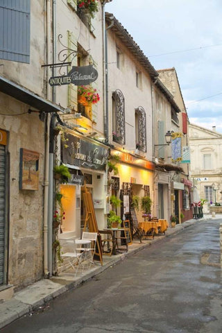 France, Provence Shops and restaurants Black Ornate Wood Framed Art Print with Double Matting by Lord, Fred