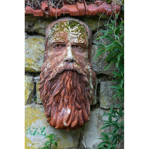 France-Giverny Stone face hanging on a stone wall  Black Modern Wood Framed Art Print by Jaynes Gallery