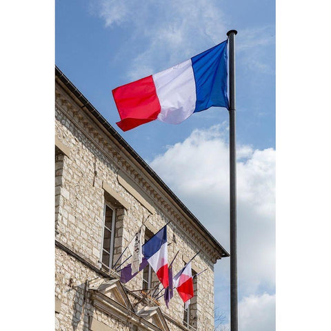 France-Giverny Flags of France in town  White Modern Wood Framed Art Print by Jaynes Gallery