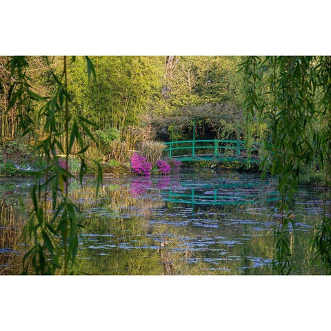 France-Giverny-Monets Garden Sunrise view of iconic bridge and lily pond  Gold Ornate Wood Framed Art Print with Double Matting by Jaynes Gallery