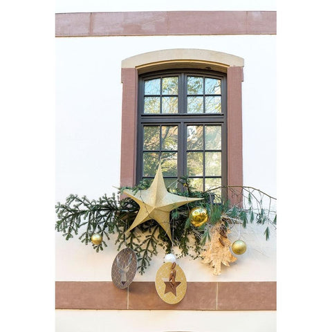 Strasbourg-France Christmas decoration adorns windows White Modern Wood Framed Art Print by McRoberts, Julien