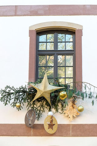 Strasbourg-France Christmas decoration adorns windows Black Ornate Wood Framed Art Print with Double Matting by McRoberts, Julien