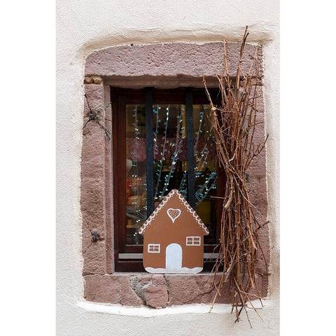 Riquewihr-France Village established 1400s in Alsace Region Window decorated Christmas ornaments Black Modern Wood Framed Art Print by McRoberts, Julien