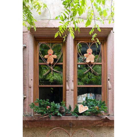 Riquewihr-France Village established 1400s in Alsace Region Window decorated Christmas ornaments Black Modern Wood Framed Art Print by McRoberts, Julien